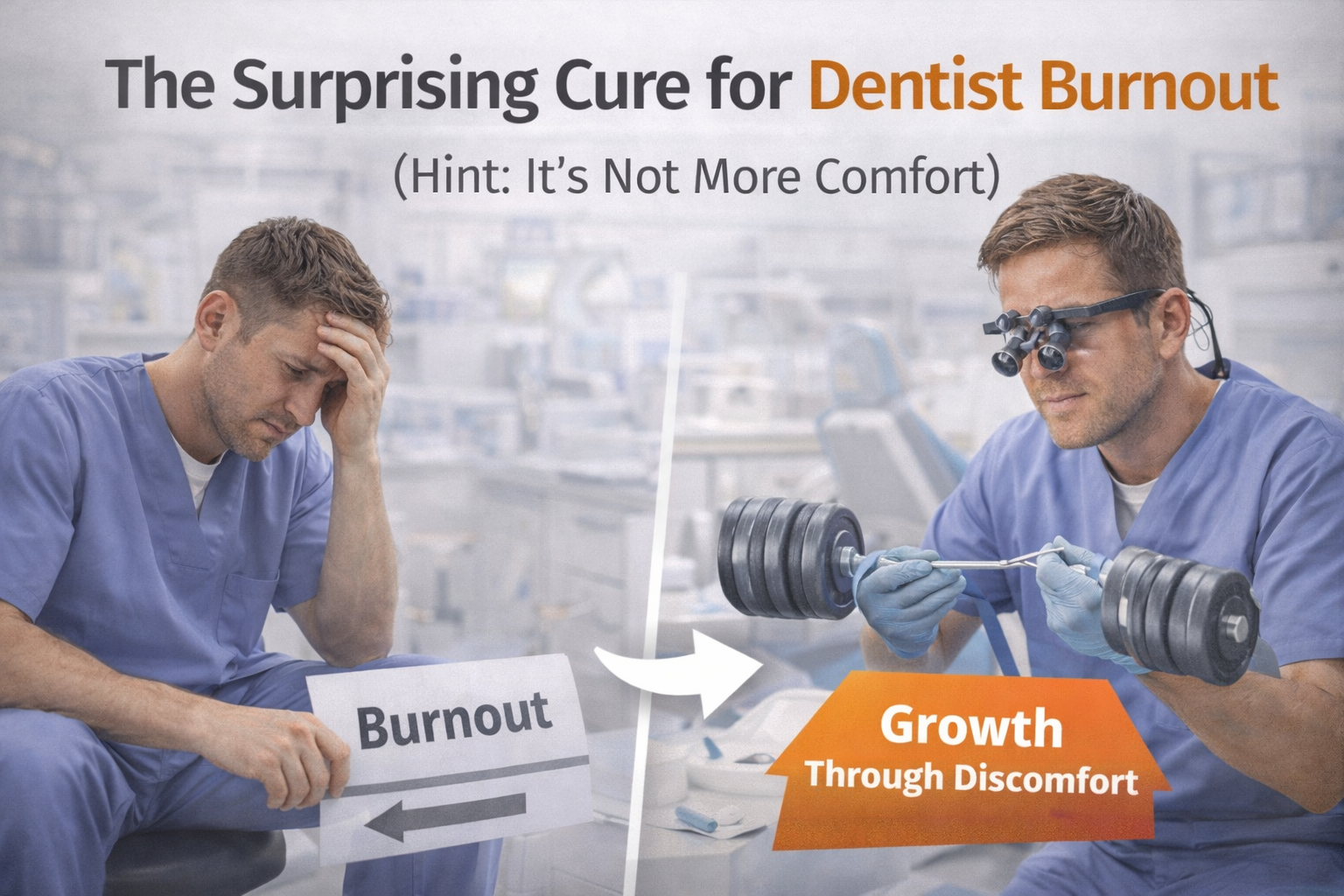 Dentist overcoming burnout by embracing professional growth through productive discomfort