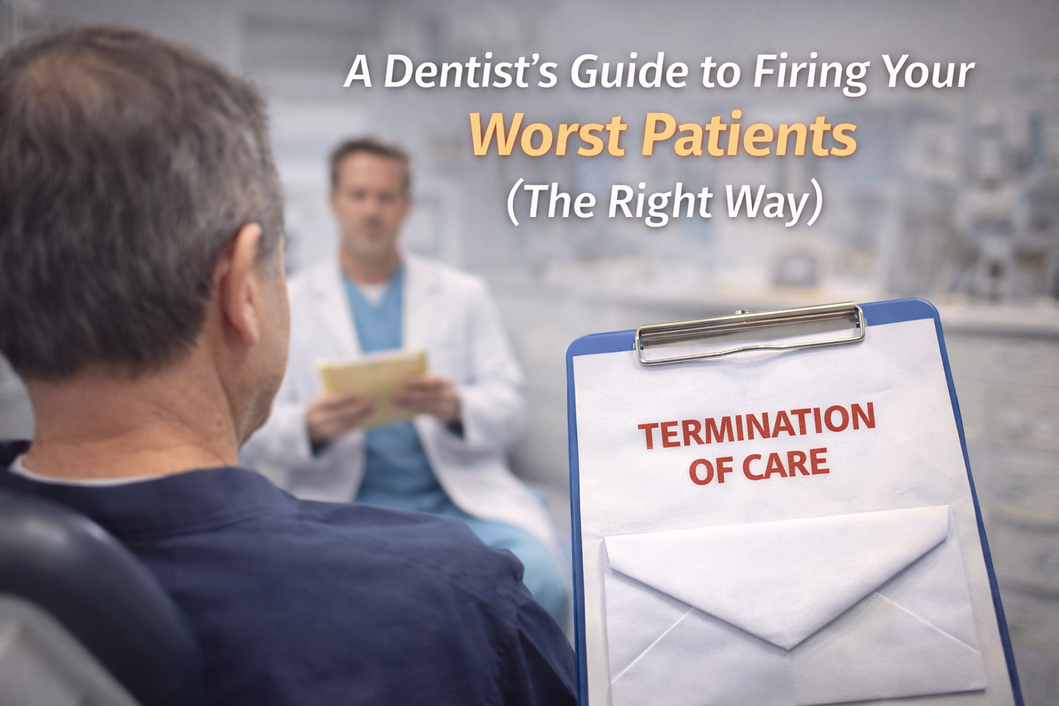Dentist reviewing a professional termination of care letter during a patient dismissal conversation